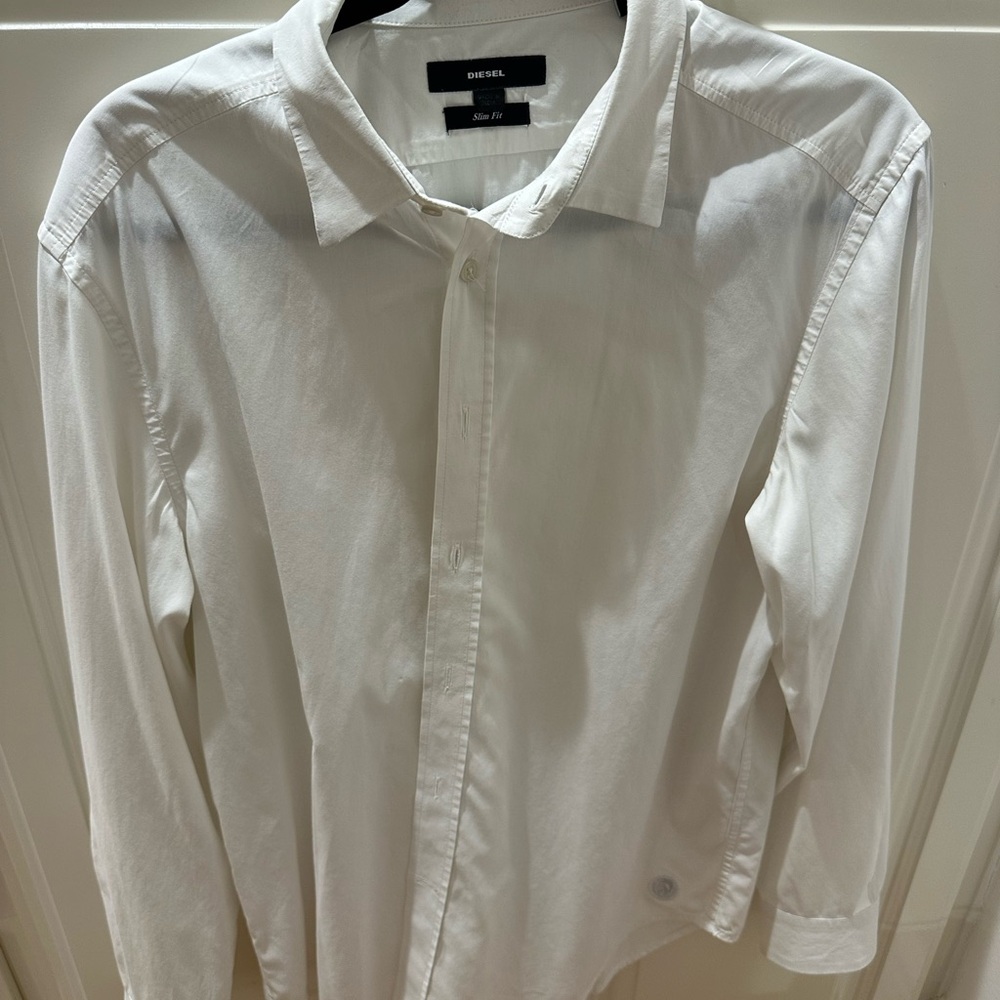 Diesel Men's Crisp White Button Down Shirt Slim Fit